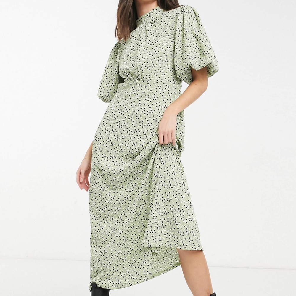ASOS Green puff sleeveFloral Open-Back Dress - Picture 4 of 5
